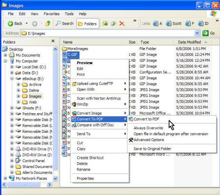 Convert Tiff to PDF context menu item